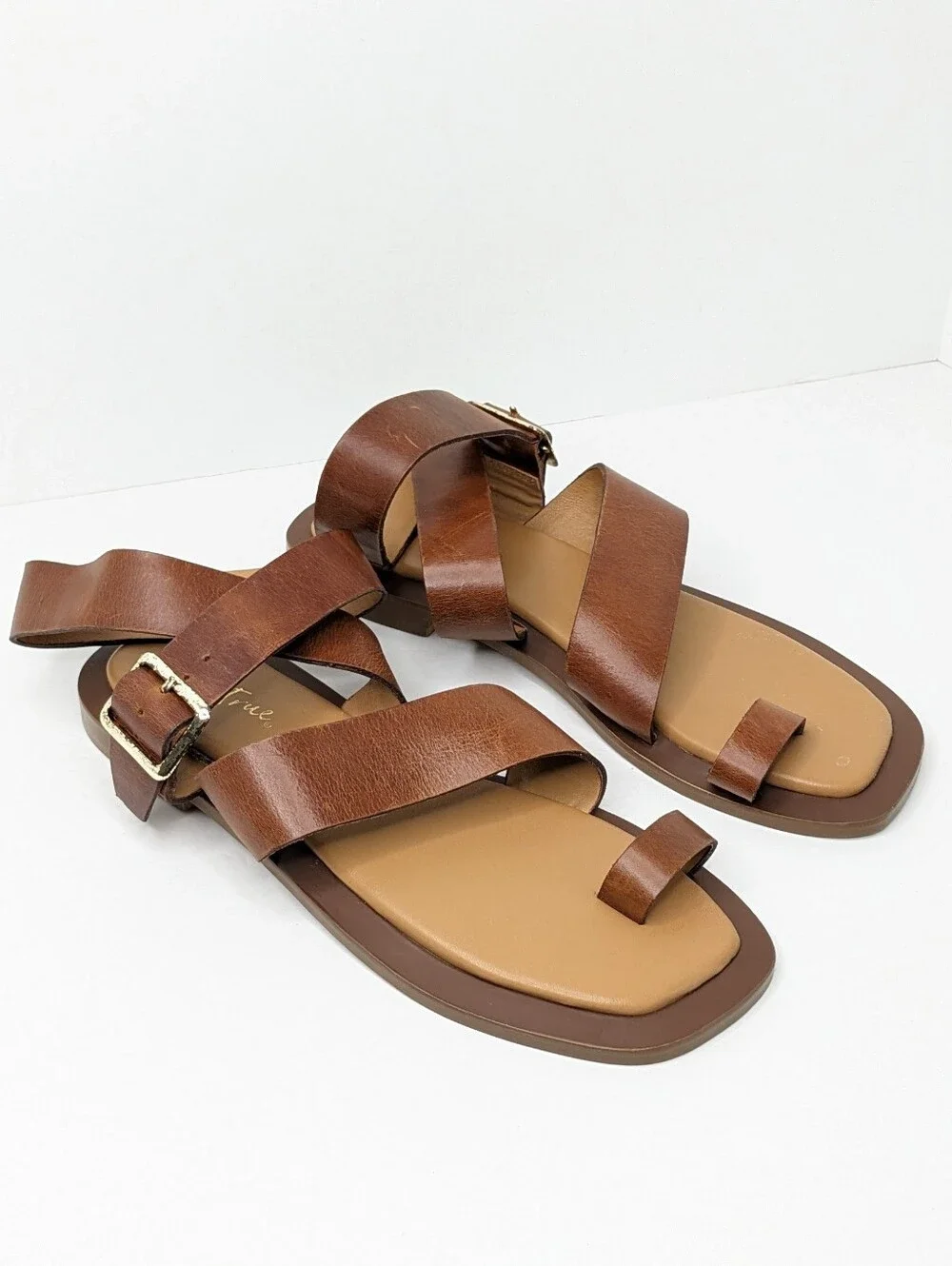 Diba True Cite See Strappy Flat Sandals Brown Leather Women's 10 - Picture 2 of 7